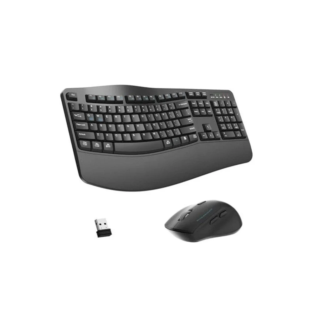 Wireless Keyboard and Mouse Combo, 2.4G Full Size Wave Keys Ergonomic Keyboard